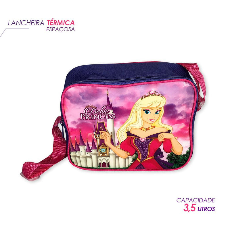 Kit Mochila Infantil Escolar com 3 peças Princesas Rosa/Roxo - Sortido