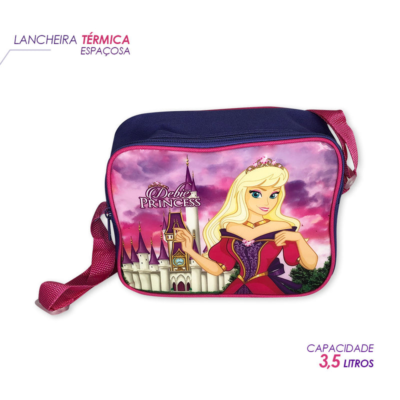 Kit Mochila Infantil Escolar com 3 peças Princesas Roxa