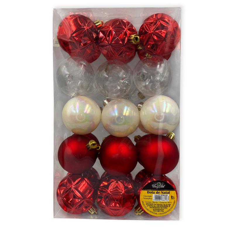 Kit 30 Bolinhas De Natal Enfeite Natalino Vermelho 6cm