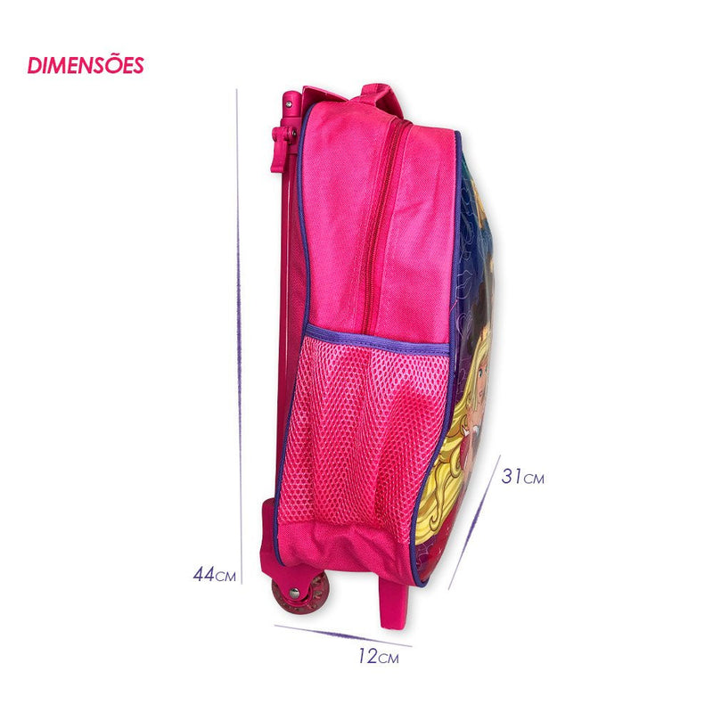 Kit Mochila Infantil Escolar com 3 peças Princesas Rosa/Roxo - Sortido