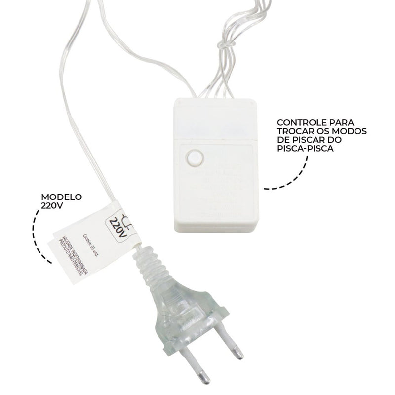 Cascata em V Estrela Natal 3 Metros 8 Funções 136 LEDs Branco Quente 220v