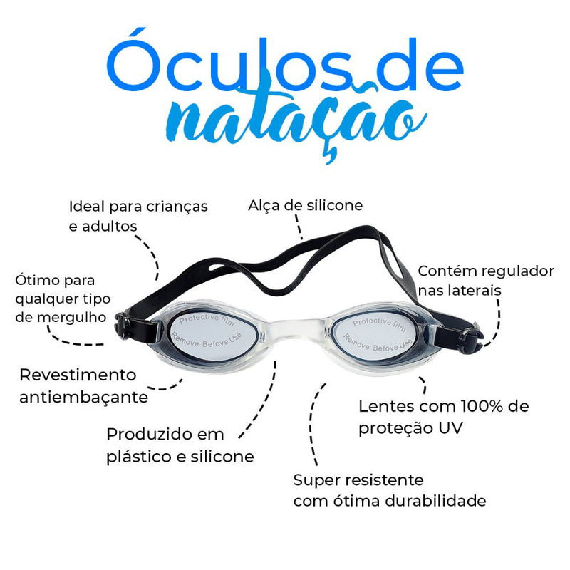 Óculos de Natação com Estojo Plástico - Preto