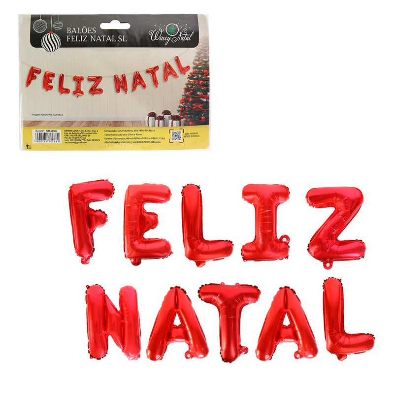 Kit Balões Balão Metalizado Vermelho De 37 Cm - Feliz Natal