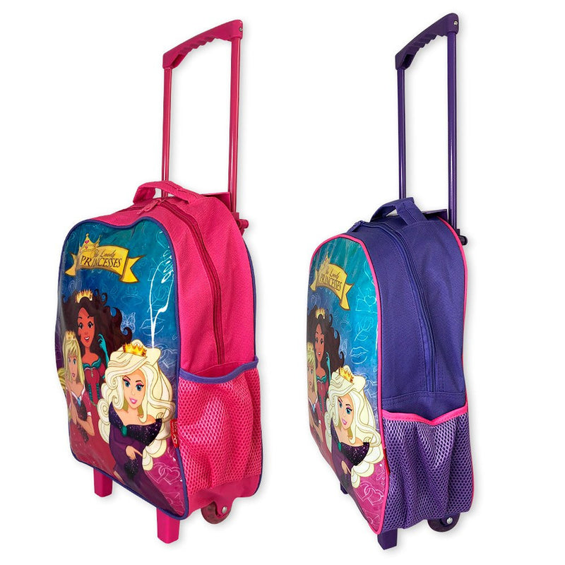 Kit Mochila Infantil Escolar com 3 peças Princesas Rosa/Roxo - Sortido